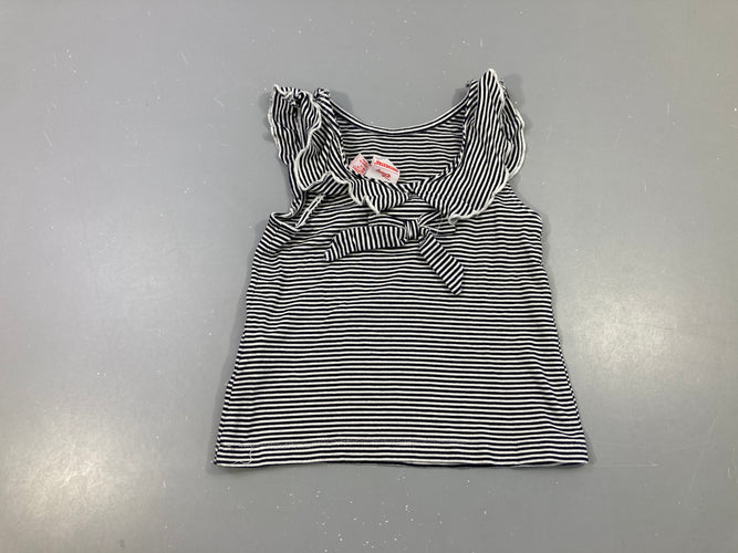 T-shirt m.c blanc rayé noir minnie, noeud dans le dos, moins cher chez Petit Kiwi