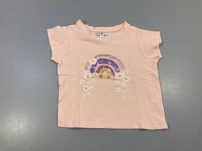 T-shirt m.c rose arc-en-ciel sequins, moins cher chez Petit Kiwi