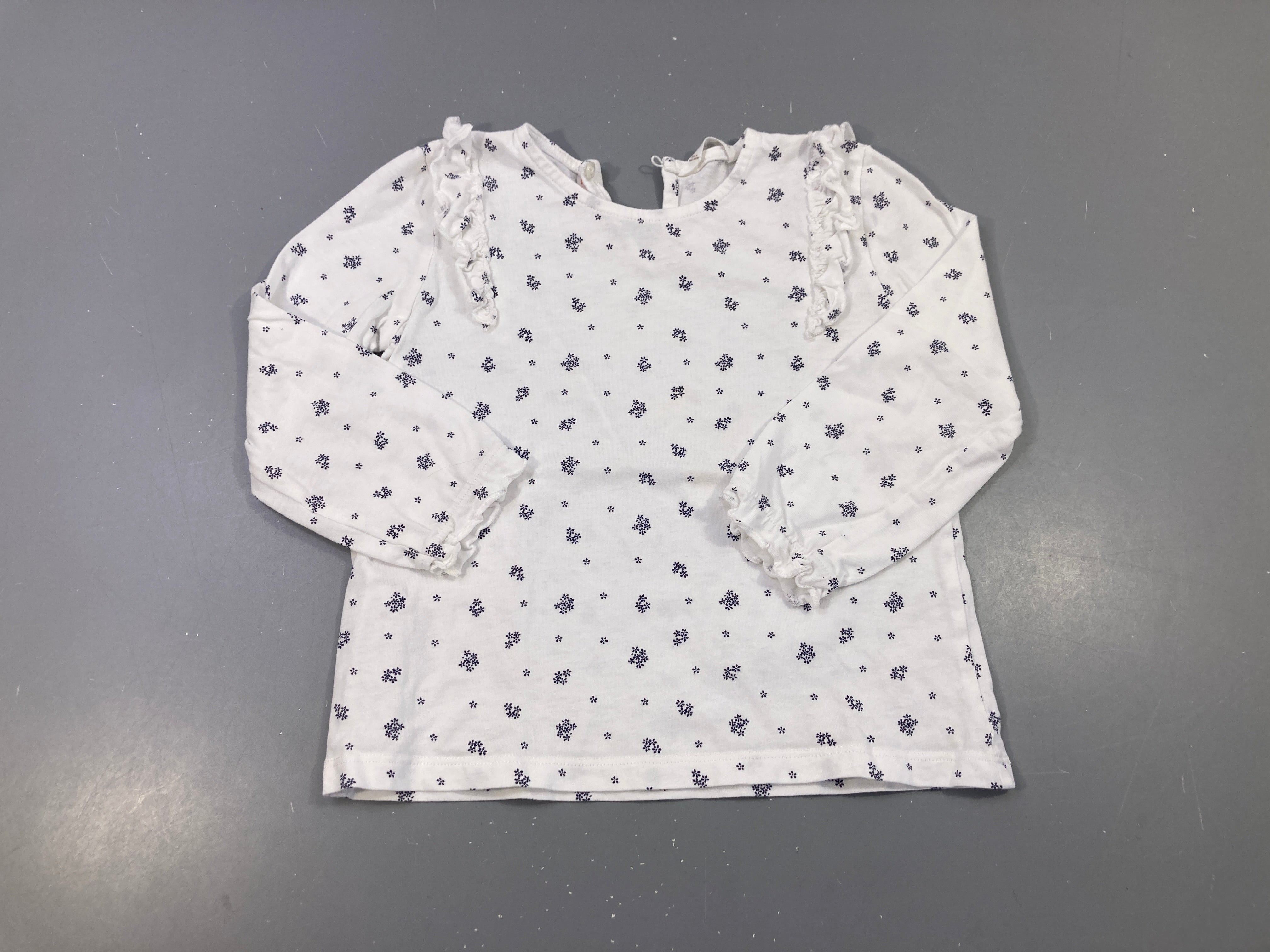 T-shirt m.l blanc fleuri froufrous