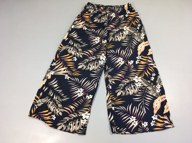 Pantalon fluide bleu foncé feuillage orangé gris, moins cher chez Petit Kiwi