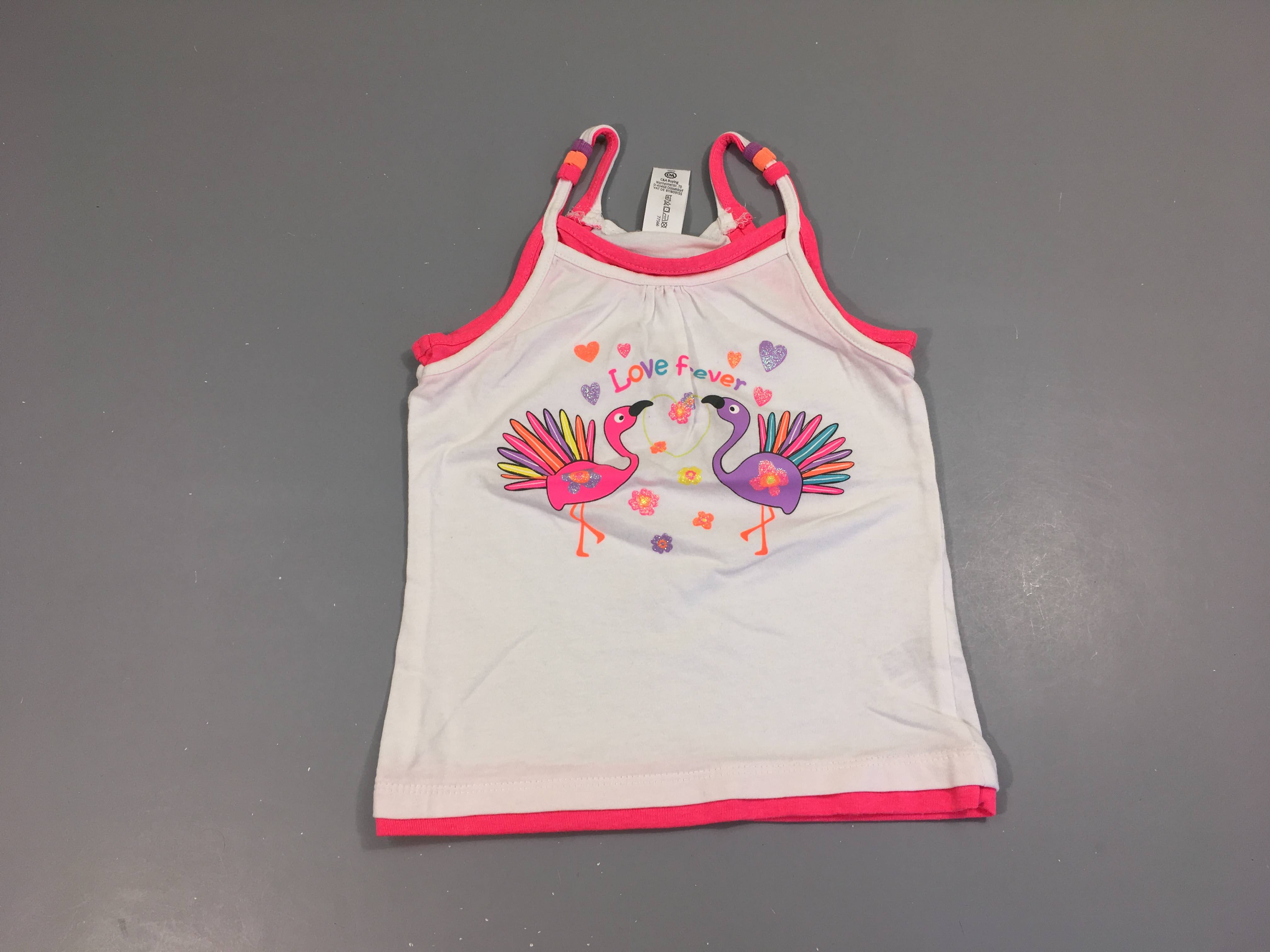 Top effet blanc effet superposé rose oiseaux colorés