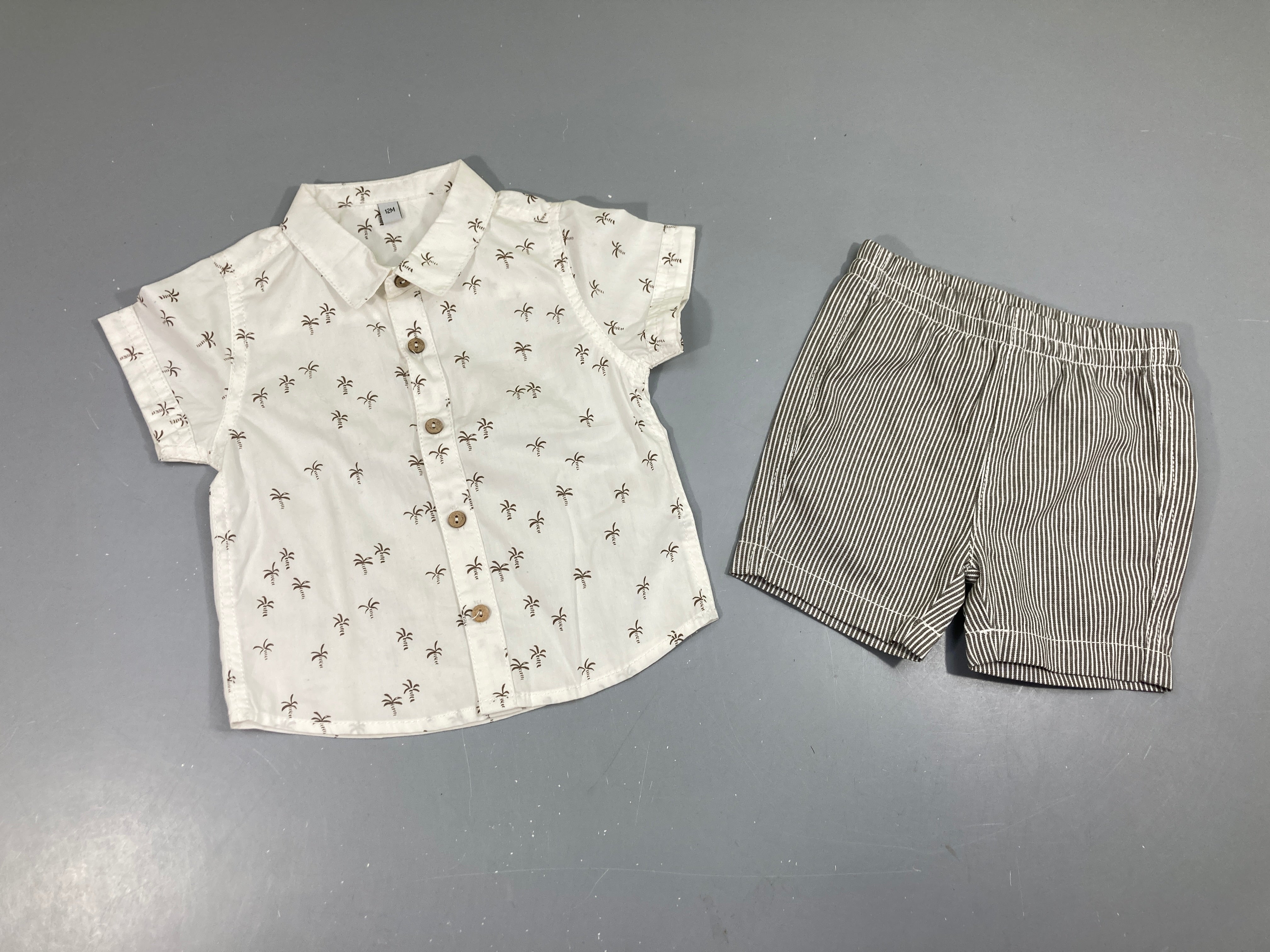 Chemise m.c blanche palmiers  + short rayé