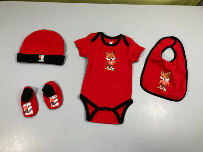 Body m.c + bavoir + chaussons + bonnet rouge foot, RWD Molenbeek, moins cher chez Petit Kiwi