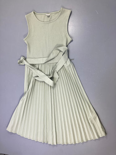 Robe s.m bi-matière verte haut jersey côtelé bas jupe plissée, moins cher chez Petit Kiwi