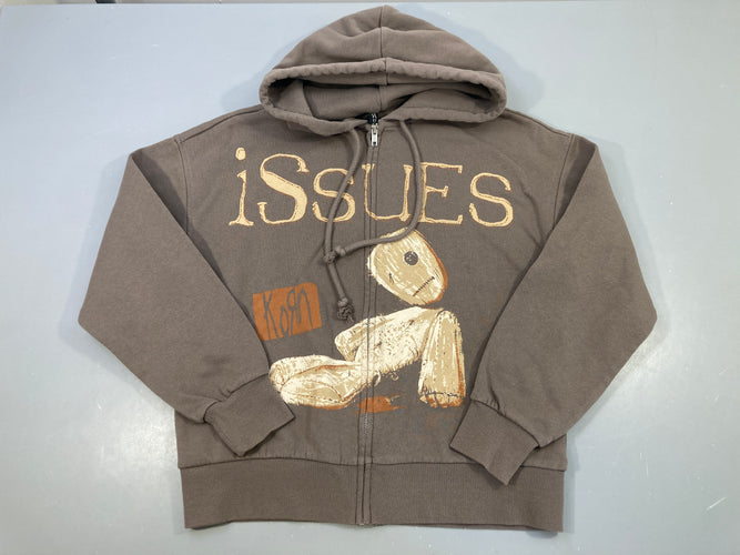 Sweat zippé brun issue Korn à capuche, légèrement bouloché, moins cher chez Petit Kiwi