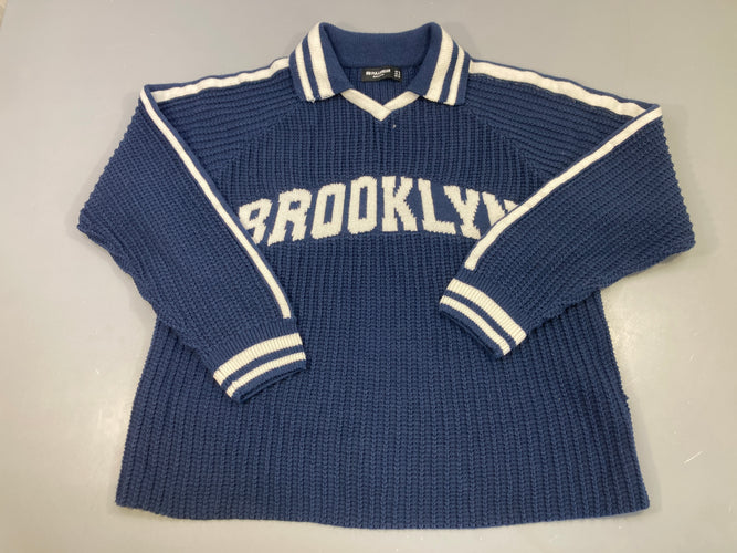 Pull bleu foncé col effet polo Brooklyn, moins cher chez Petit Kiwi