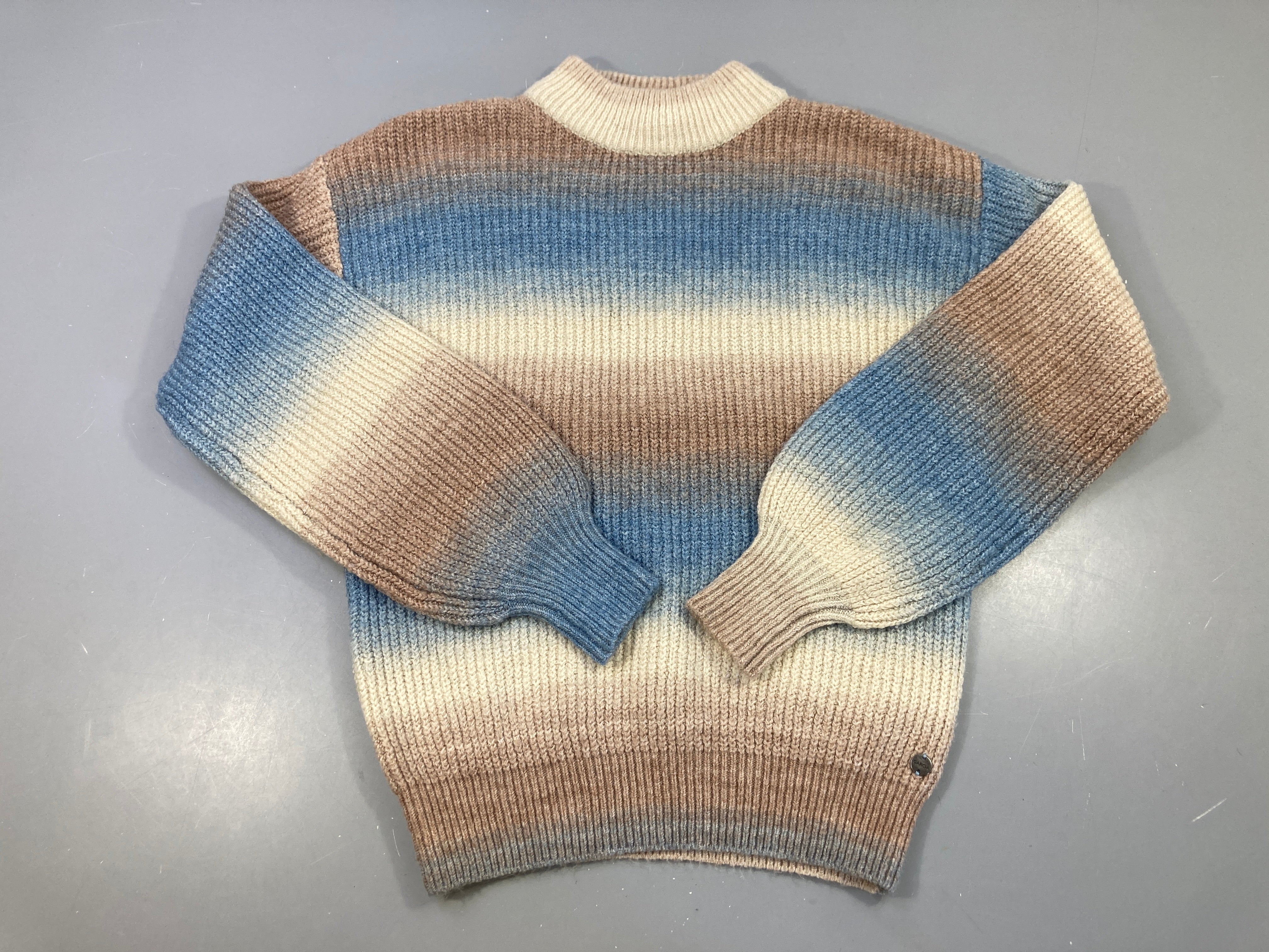 Pull effet dégradé beige/brun/bleu , 5% laine