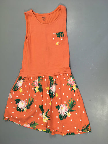 Robe s.m orangée fleurie bas pois blancs, moins cher chez Petit Kiwi