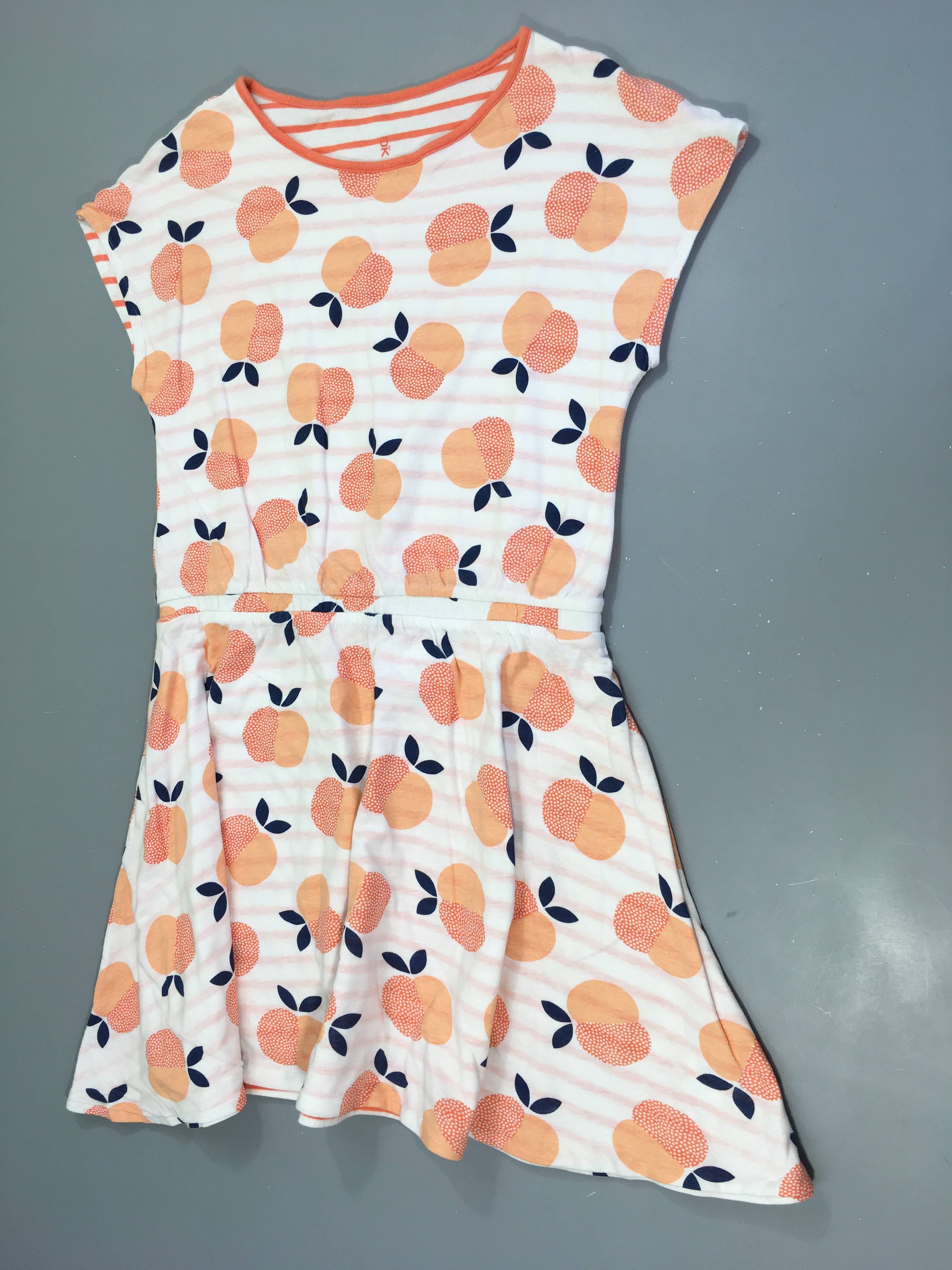 Robe jersey m.c réversible blanche pêches/blanc rayé orange