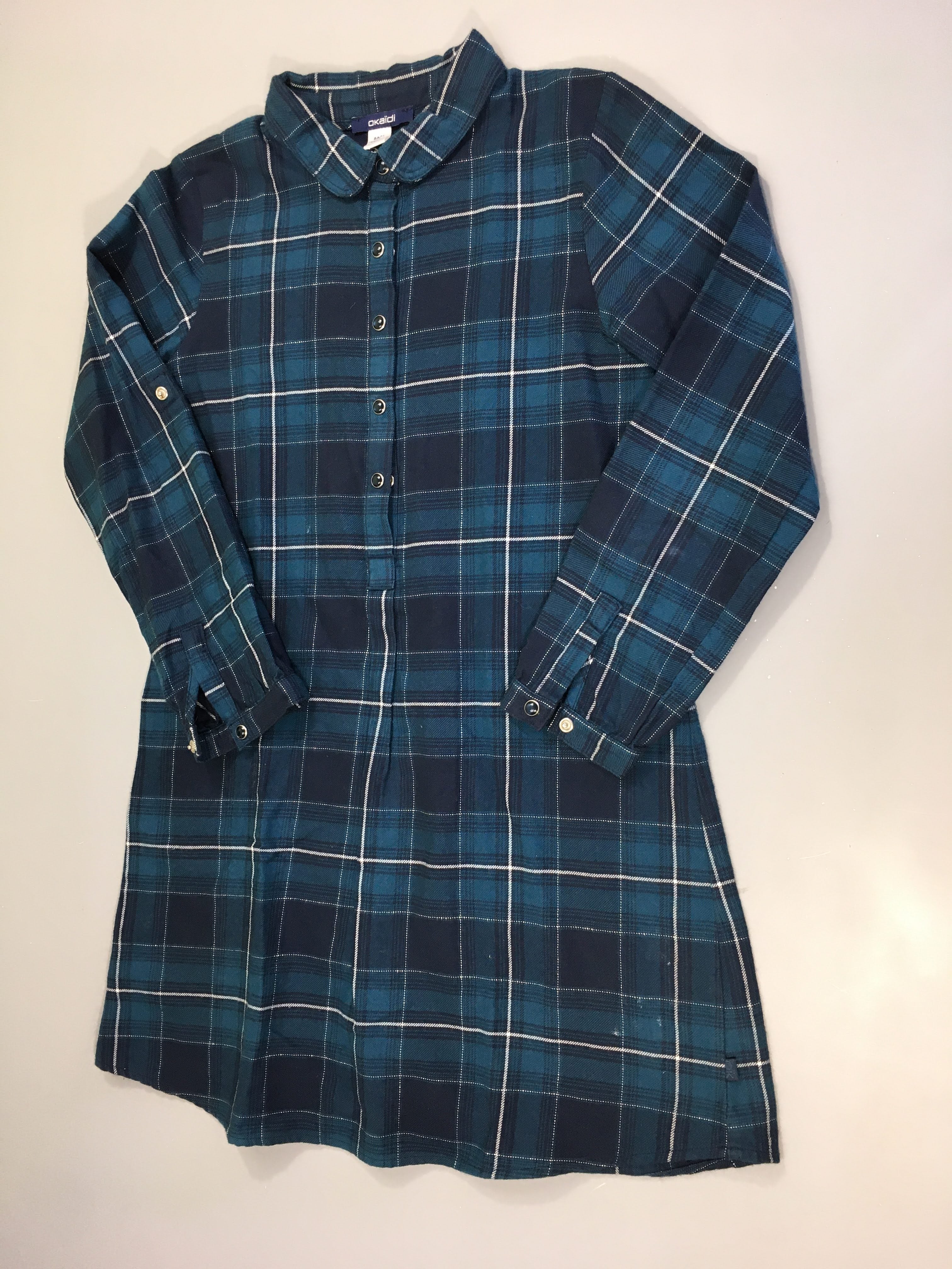 Robe m.l flanelle à carreaux vert-argenté