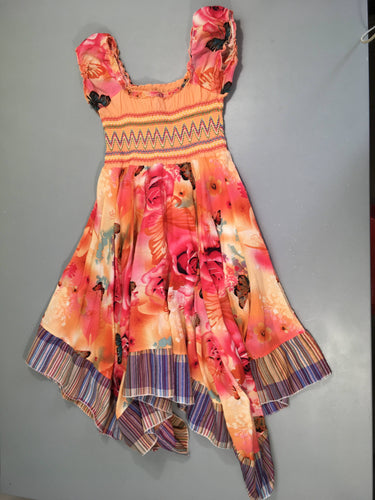Robe s.m orangée rose grosses fleurs Smoks buste, moins cher chez Petit Kiwi