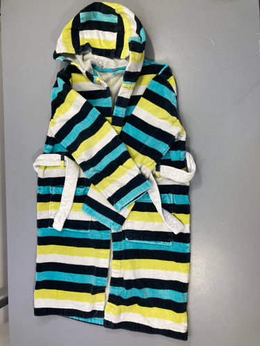 Peignoir de bain éponge rayé vert/bleu/noir à capuche, moins cher chez Petit Kiwi