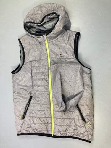 Bodywarmer gris motifs géométriques à capuche + housse de rangement, moins cher chez Petit Kiwi
