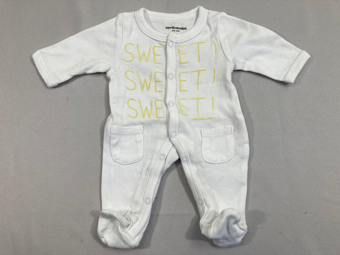 Pyjama jersey blanc Sweet! 45cm, moins cher chez Petit Kiwi