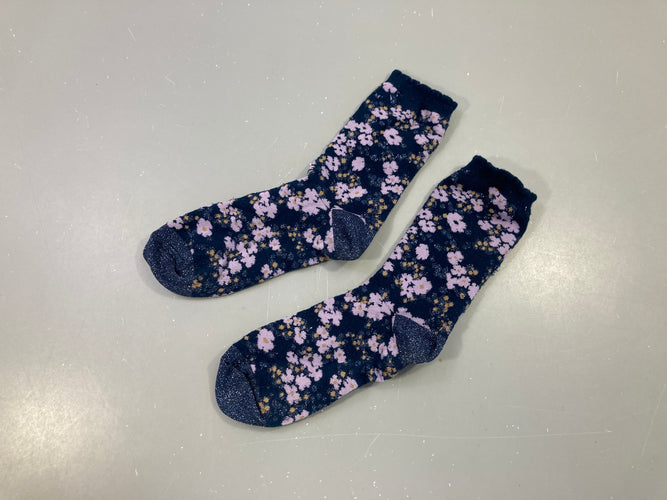 Chaussettes bleues irisé fleuries mauves Tailles estimées, moins cher chez Petit Kiwi