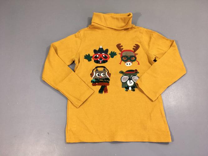 T-shirt m.l col roulé jaune animaux hiver, moins cher chez Petit Kiwi