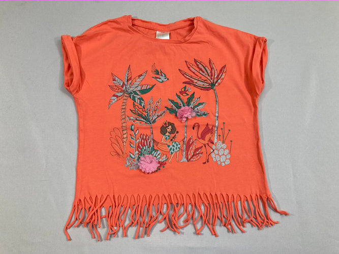 T-shirt m.c corail fille flamands roses fleurs tulle, effet effiloché, moins cher chez Petit Kiwi