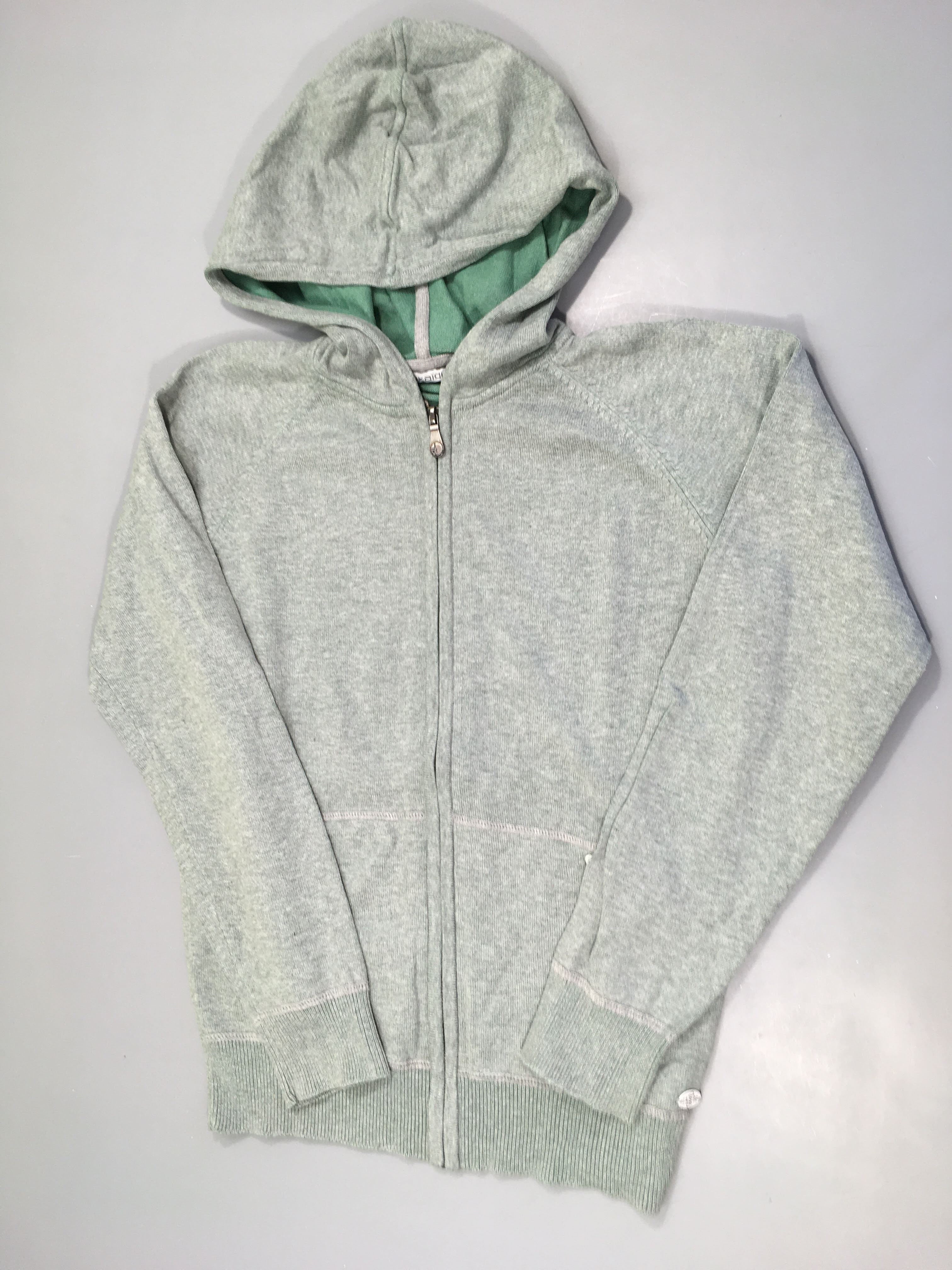 Gilet zippé vert/gris chiné à capuche