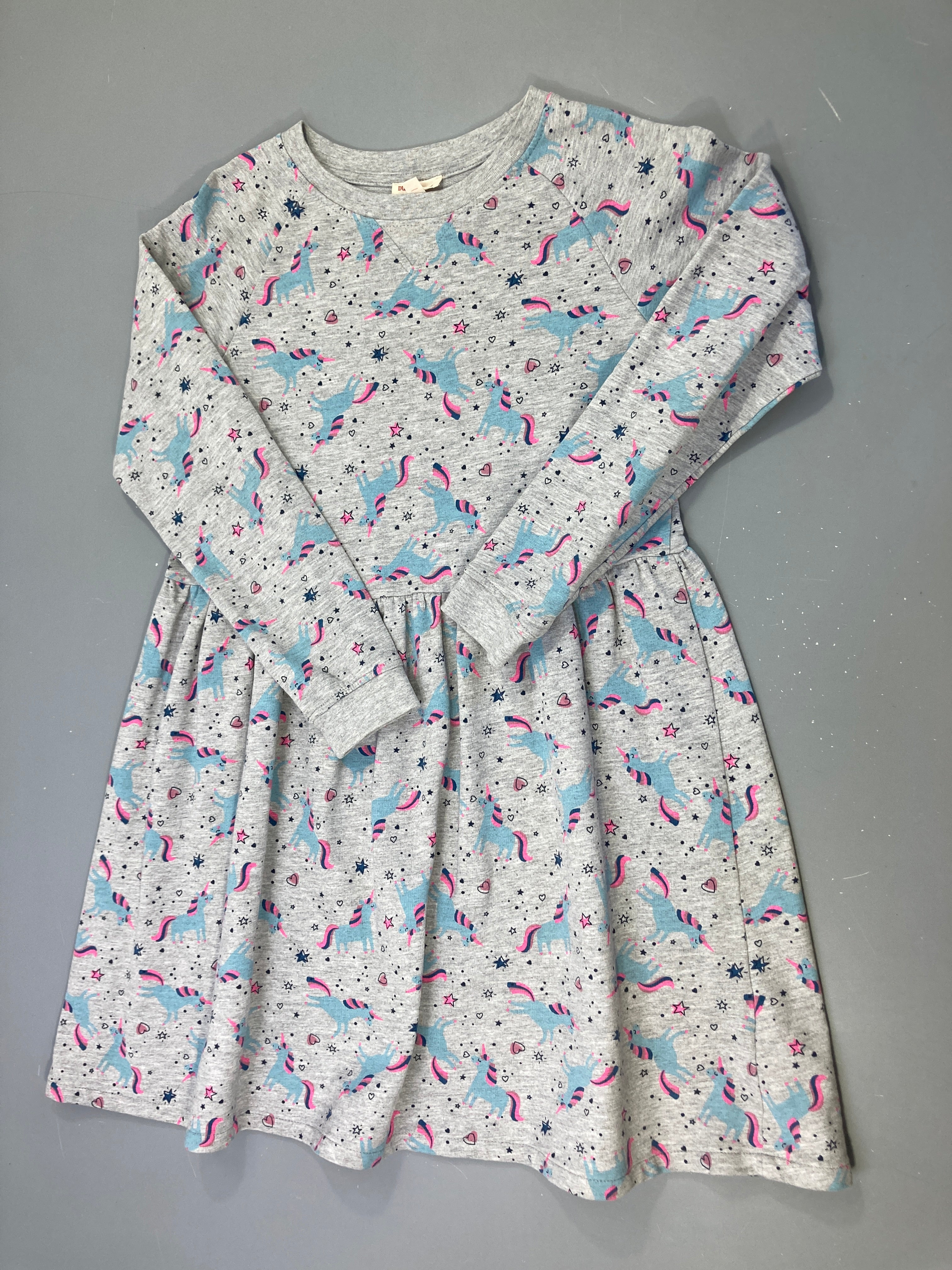 Robe m.l molleton gris chiné Licornes bleues-roses