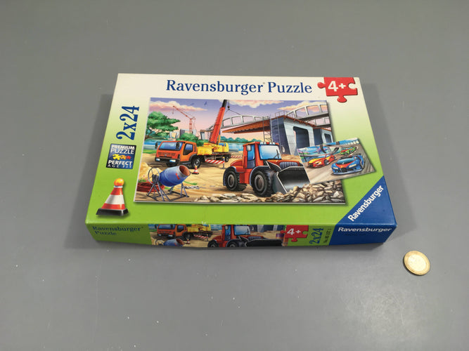 2 Puzzles Engins de chantier complet + 4a, moins cher chez Petit Kiwi
