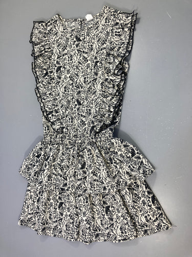 Robe m.c écru texturé froufrou et motifs noirs B.Nosy, moins cher chez Petit Kiwi
