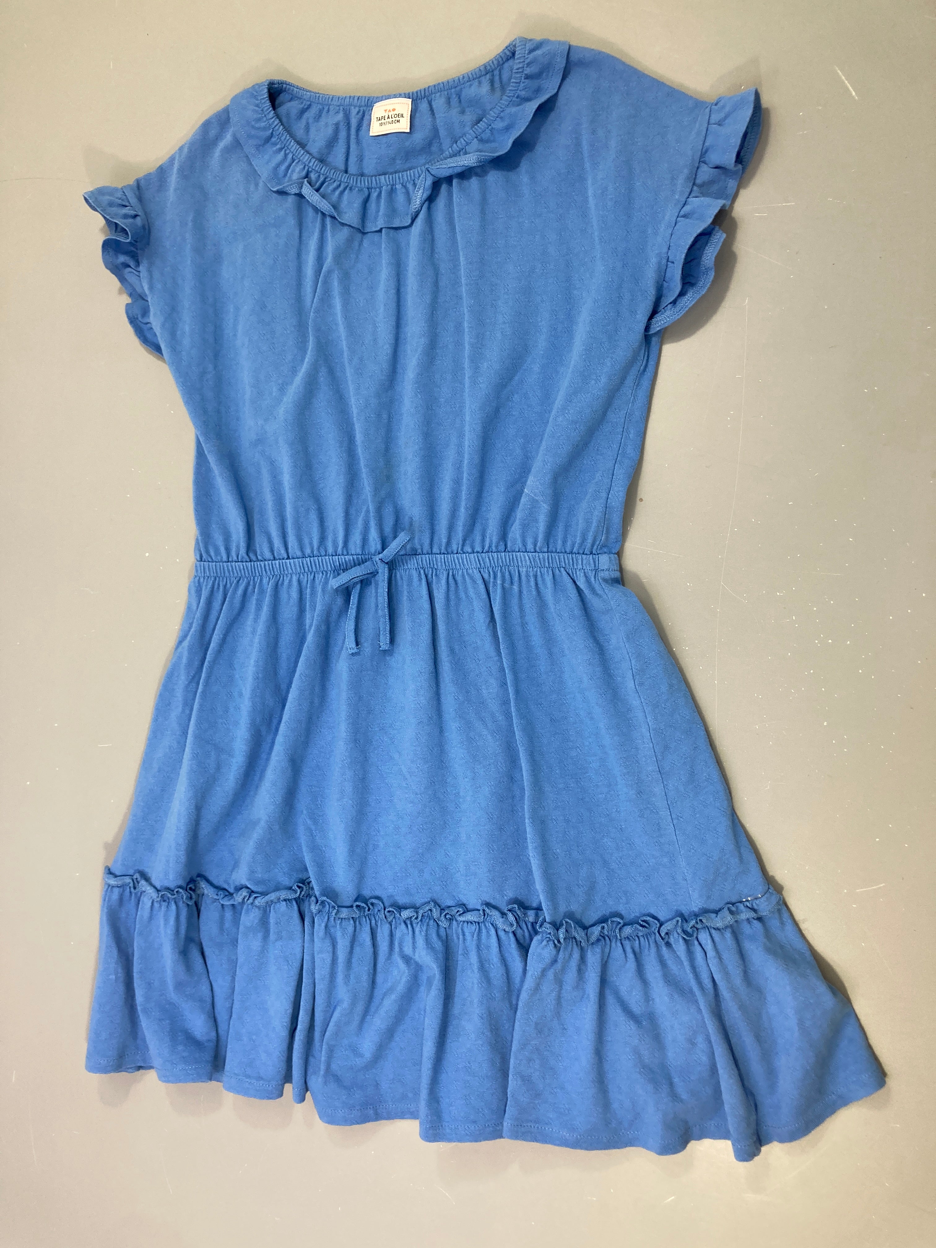 Robe m.c bleue jersey col froufrou