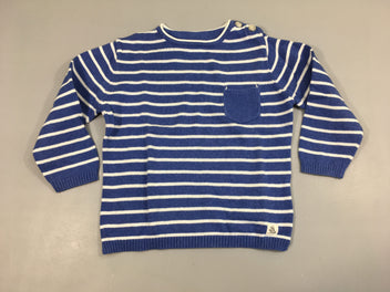 Pull bleu rayé blanc
