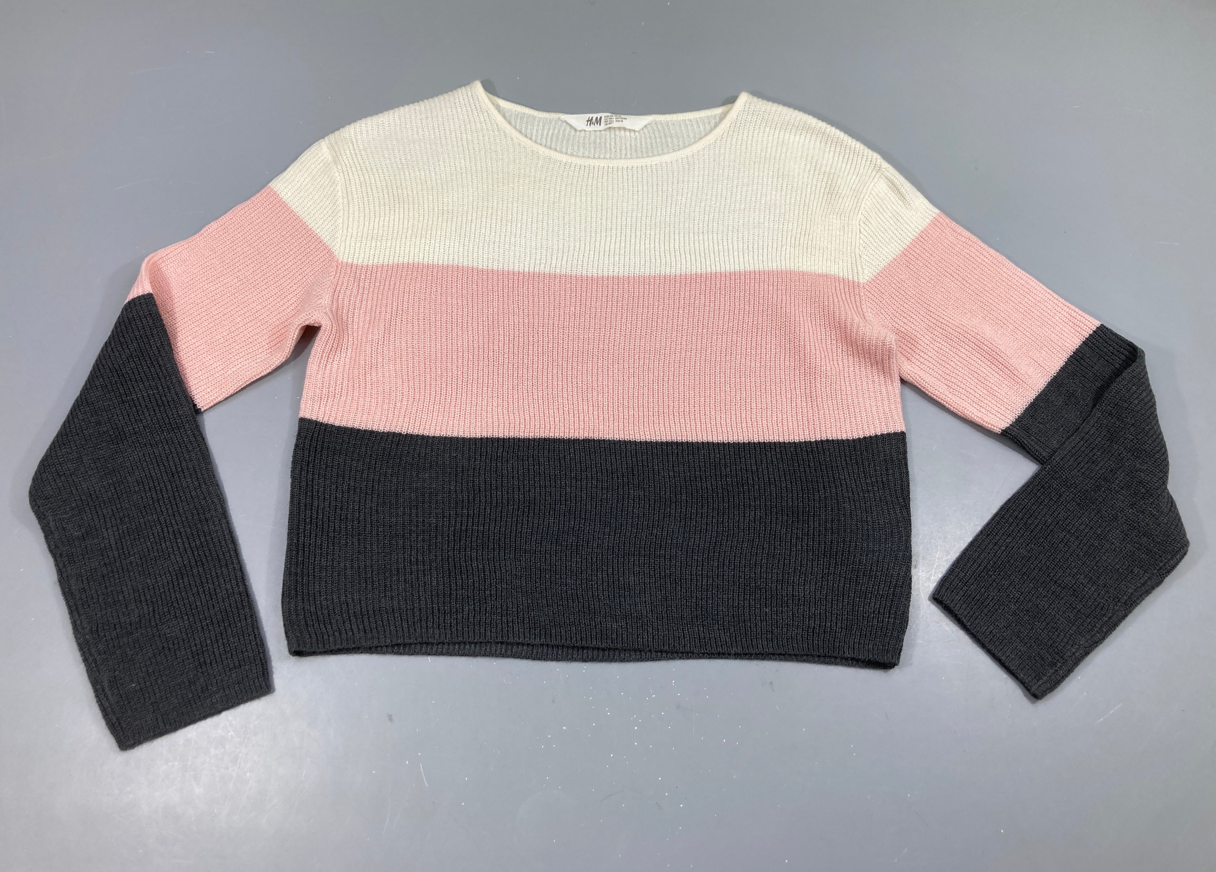 Pull rayé rose-blanc-gris
