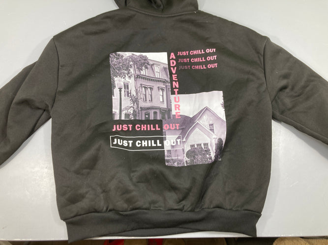 Sweat à capuche noir Adventure maisons, moins cher chez Petit Kiwi