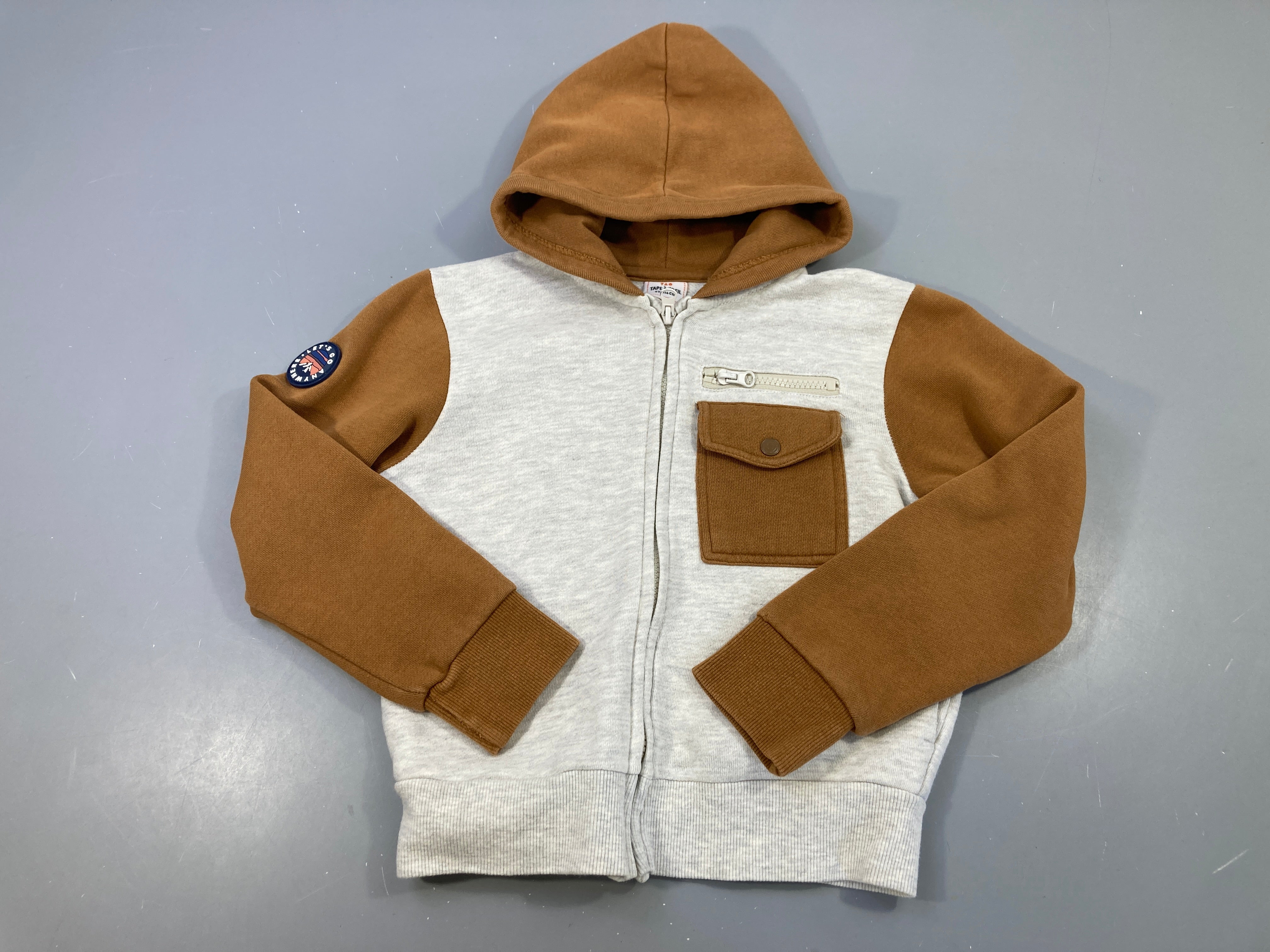 Sweat zippé à capuche beige-brun poche Légèrement bouloché