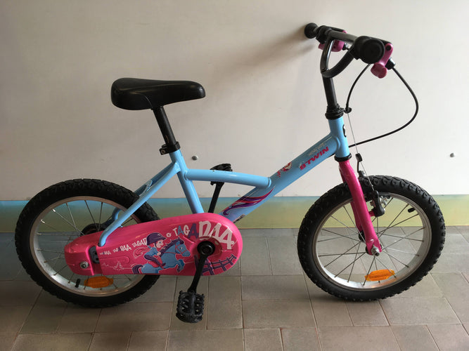 Vélo B'twin  16 pouces 4-6a Freins avant à réviser!Wendy Pony rose-bleu, moins cher chez Petit Kiwi