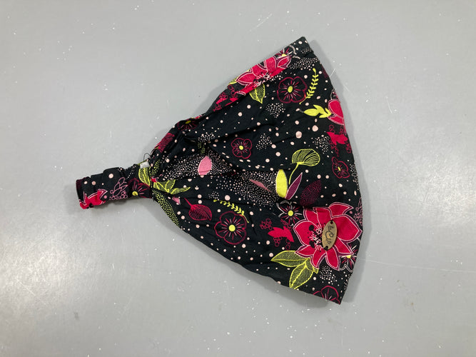 Fichu noir motifs fleuri anis-fuchsia, moins cher chez Petit Kiwi