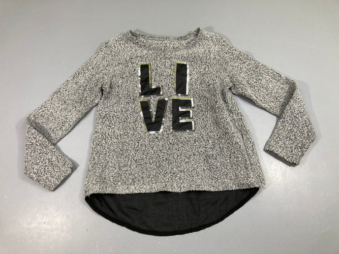 Pull chiné noir/blanc dos voilé Live sequins, moins cher chez Petit Kiwi