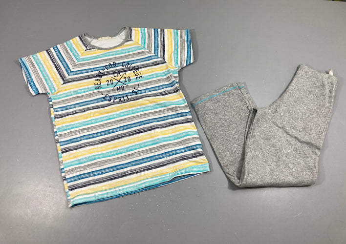 Pyjashort 2pcs jersey blanc rayé bleu-jaune, moins cher chez Petit Kiwi