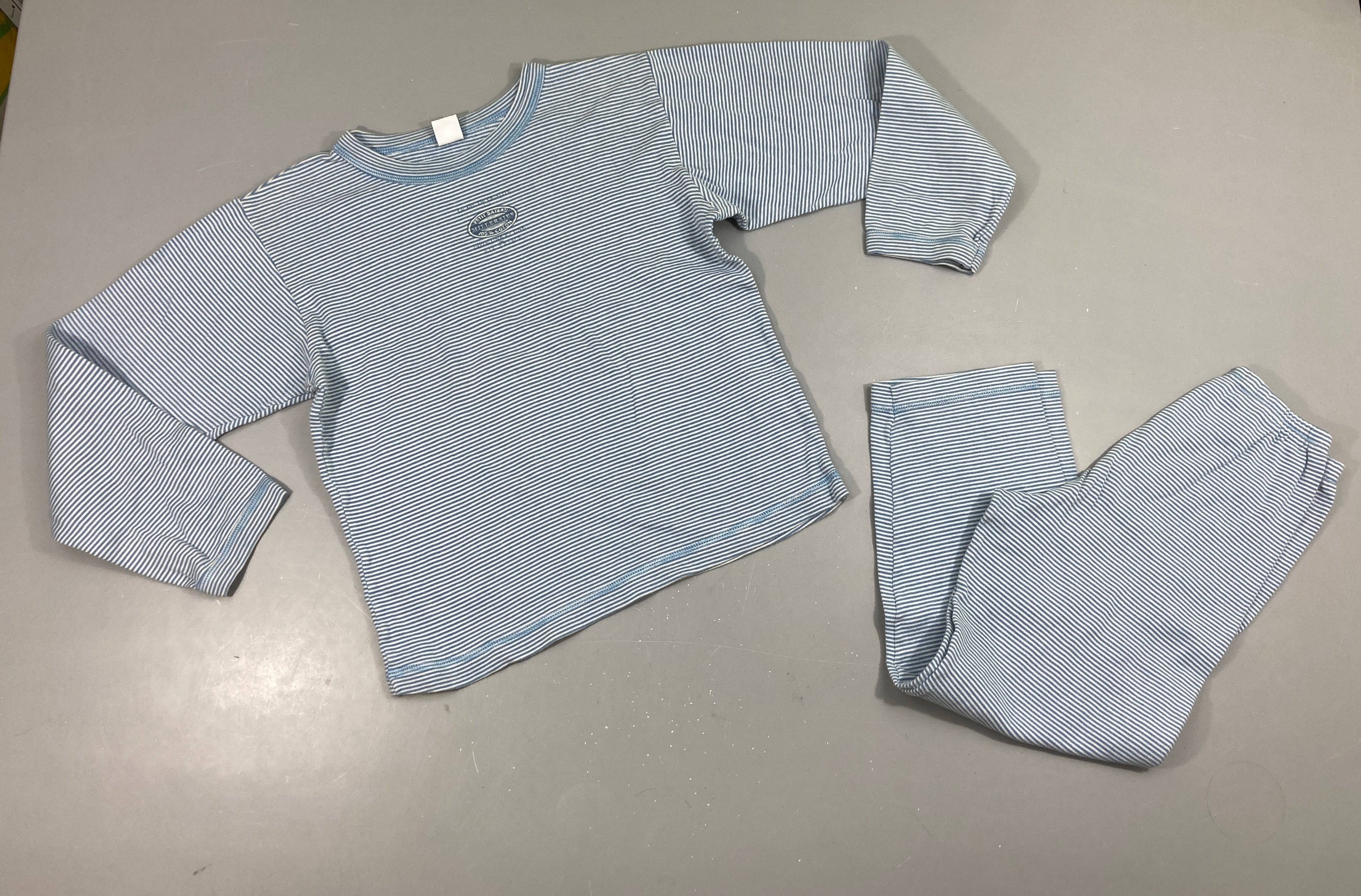Pyjama 2pcs jersey blanc rayé bleu
