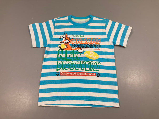 T-shirt m.c blanc rayé bleu Renard, moins cher chez Petit Kiwi