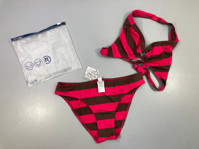 Neuf-Bikini rose rayé brun, moins cher chez Petit Kiwi