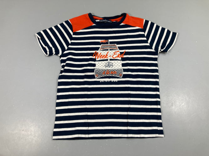 T-shirt m.c blanc rayé bleu orange bateau, moins cher chez Petit Kiwi