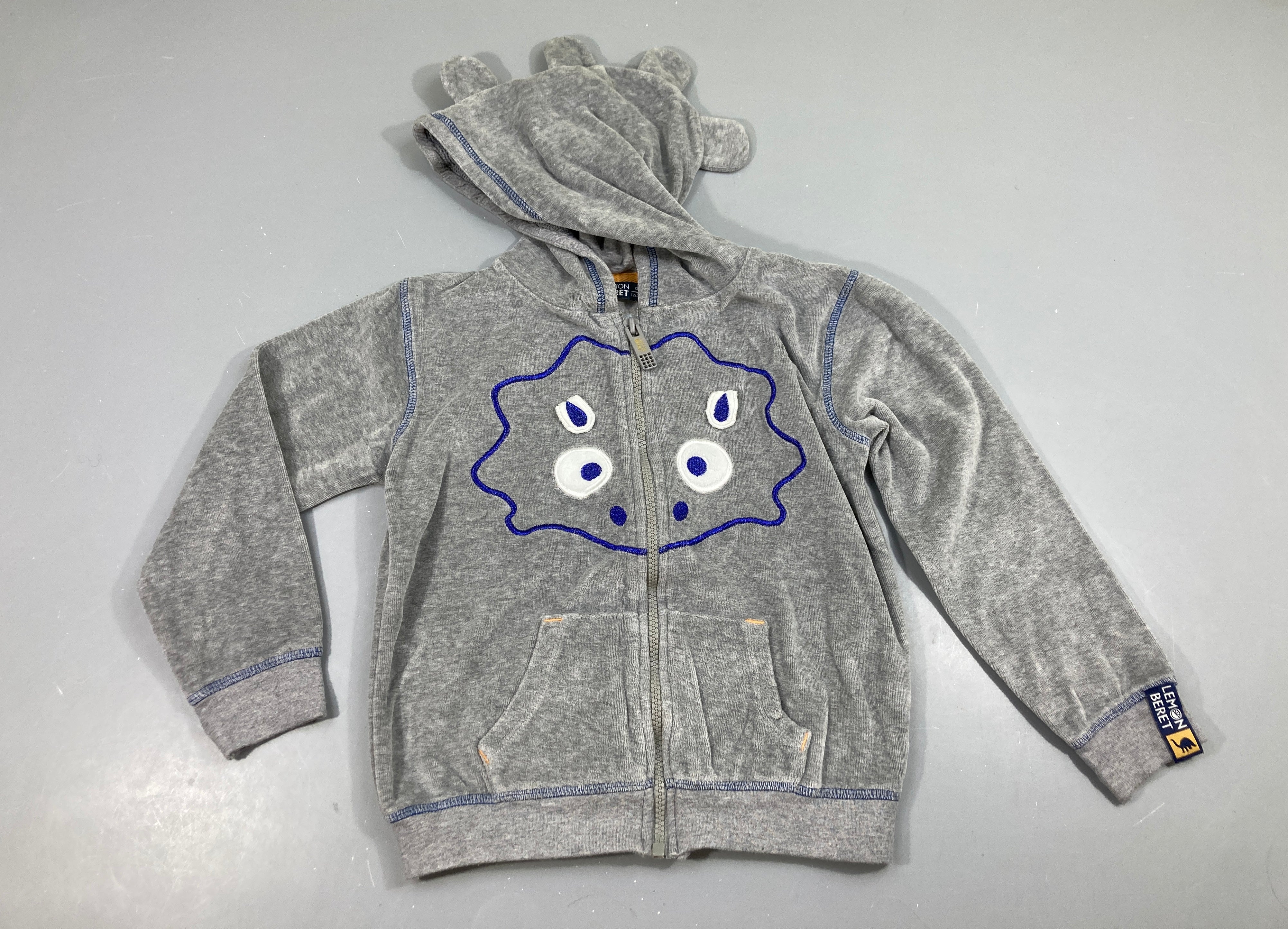 Sweat zippé à capuche velours  monstre