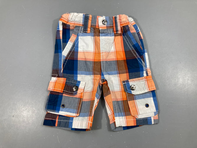 Bermuda à carreaux blanc-orange-bleu poches latérales, moins cher chez Petit Kiwi