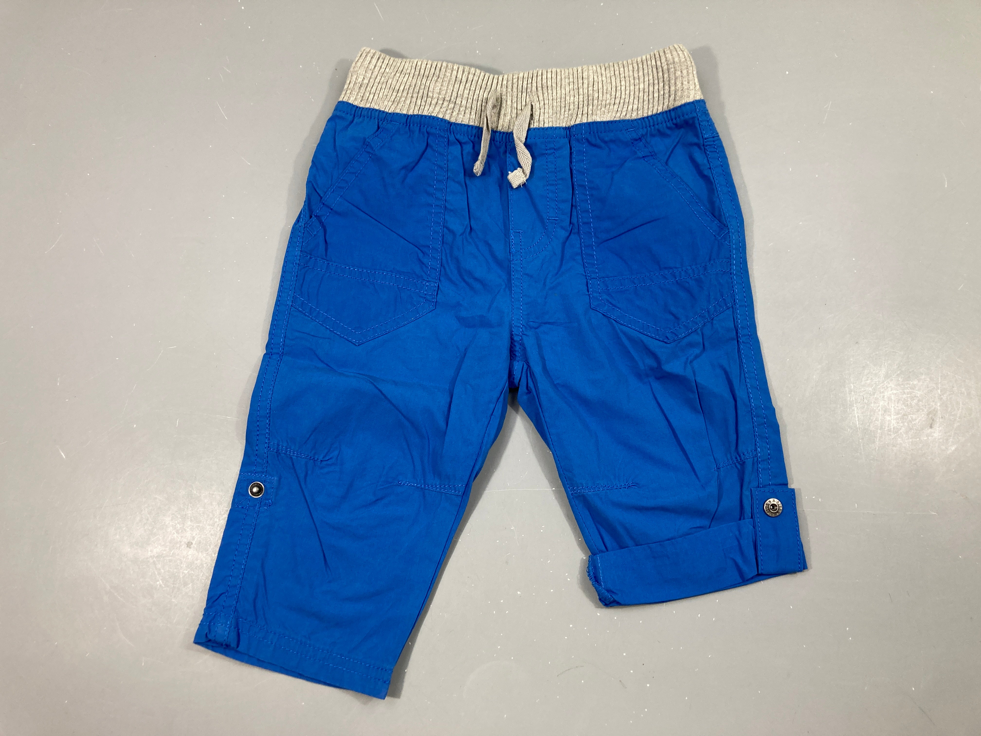 Bermuda long retroussable bleu taille élastique