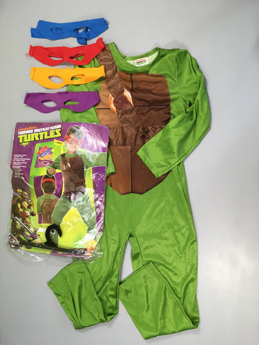 Déguisement tortue Ninja + 4 masques, masque bleu décousu, moins cher chez Petit Kiwi