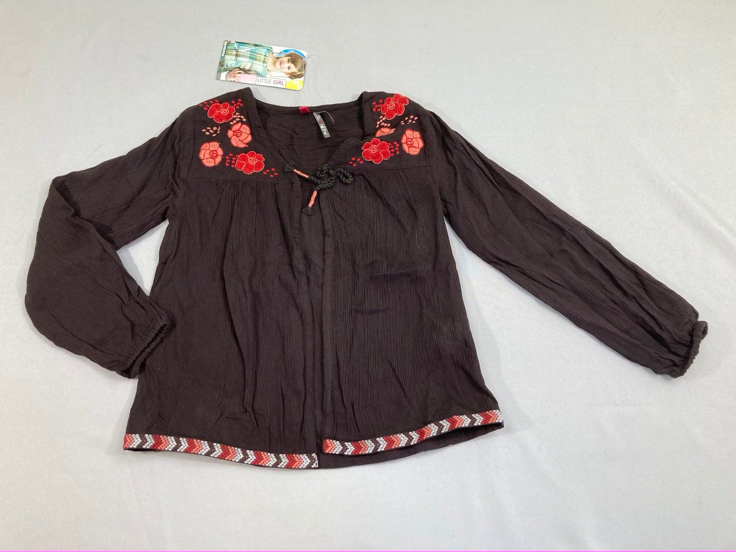 NEUF gilet voile brun broderies fleurs