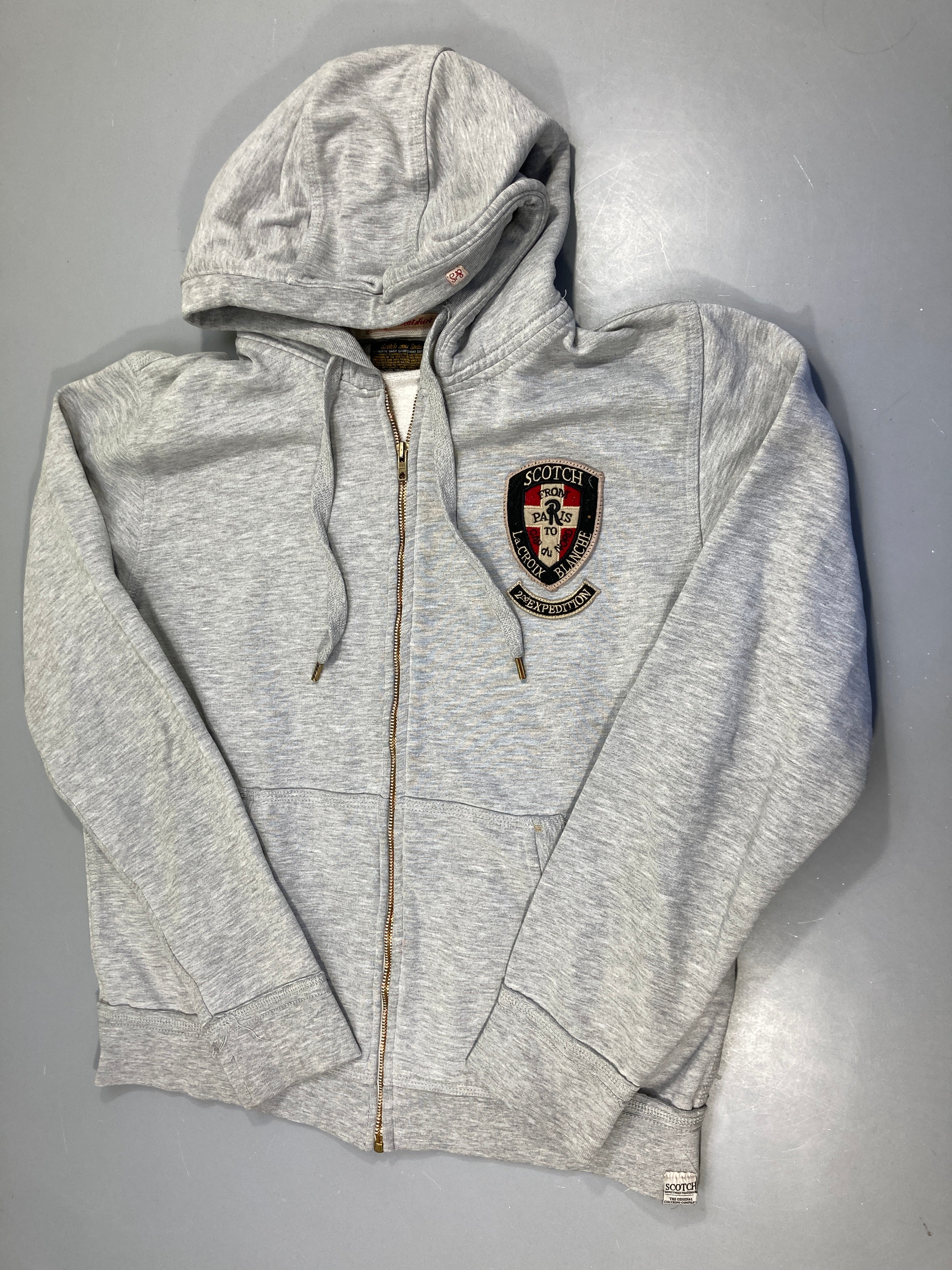 Sweat zippé à capuche gis chiné Scotch Petite tache haut poche gauche