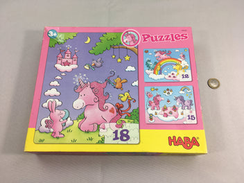 Puzzle 18-12-15pcs Licornes dans les nuages +3a Complet-1pcs légèrement cornée recollée