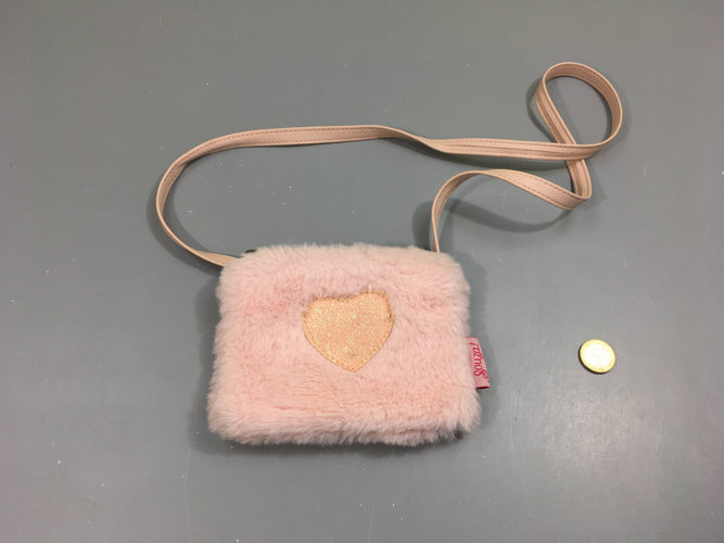 Sacoche peluche rose clair coeur irisé, moins cher chez Petit Kiwi