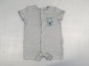 Combishort blanc rayé bleu poche ours