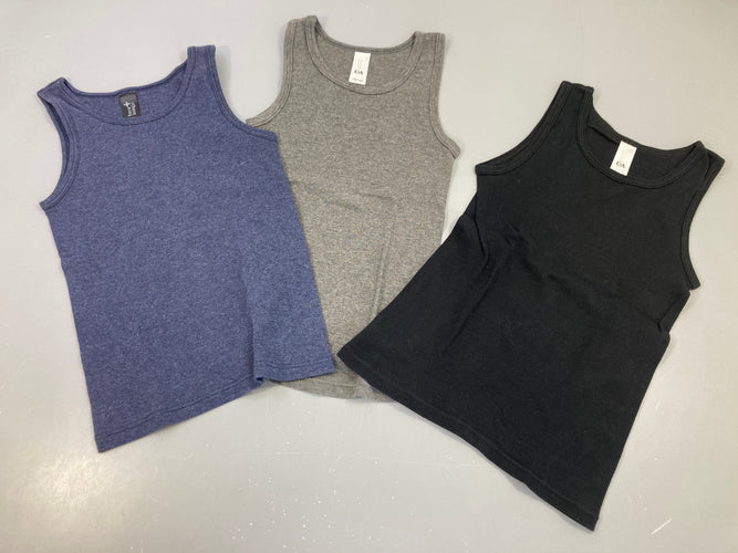 3 chemisettes s.m 1 noir, 1 gris chiné, 1 bleu marine chiné , légèrement boulochées, moins cher chez Petit Kiwi