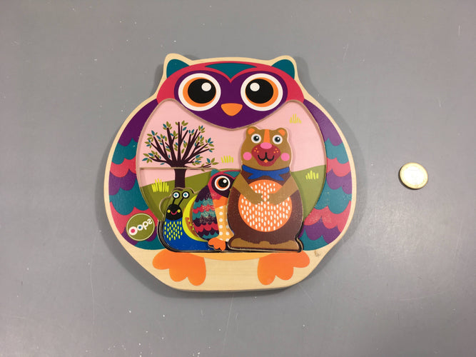 Oops Puzzle 3D en bois coloré hibou, moins cher chez Petit Kiwi