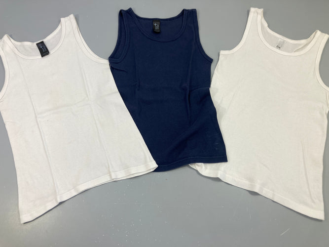 3 chemisettes s.m, 2 blanches et 1 bleu marine, légèrement boulochées, moins cher chez Petit Kiwi